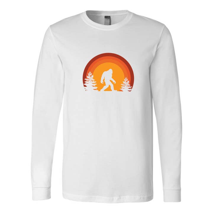 Wears The Mountain - Wholesale Screen Printed T-Shirt - Unisex - Sasquatch at Sunset - Premium Long Sleeve T4