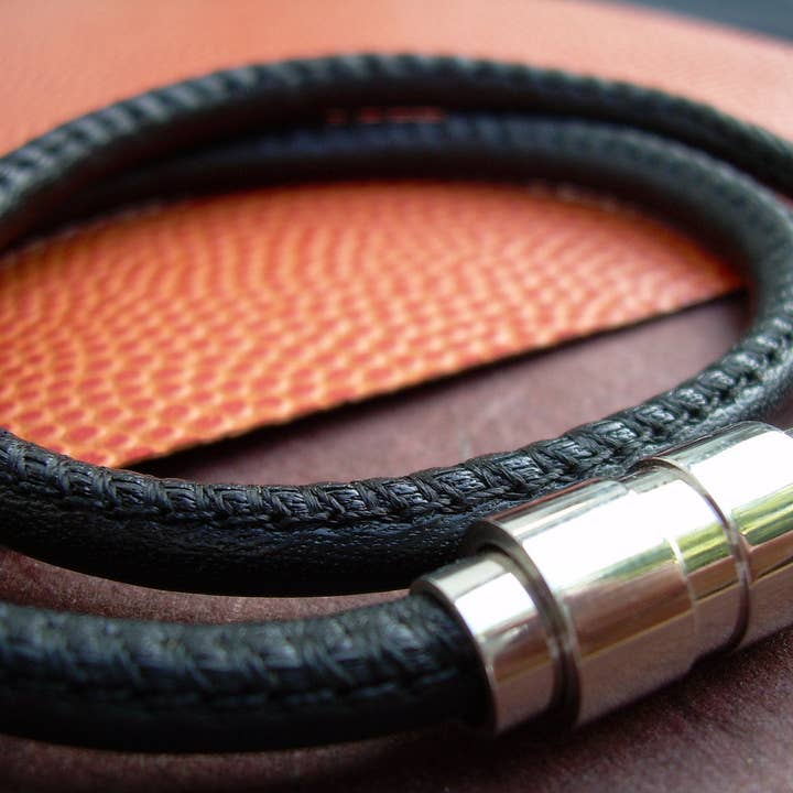 Urban Survival Gear USA - Wholesale Jewelry - Men's - Mens Leather Bracelet,Premium Stitched Nappa Leather,Fathers Day, Groom, Stainless Steel Magnetic Clasp, Mens Jewelry, Leather Bracelet4