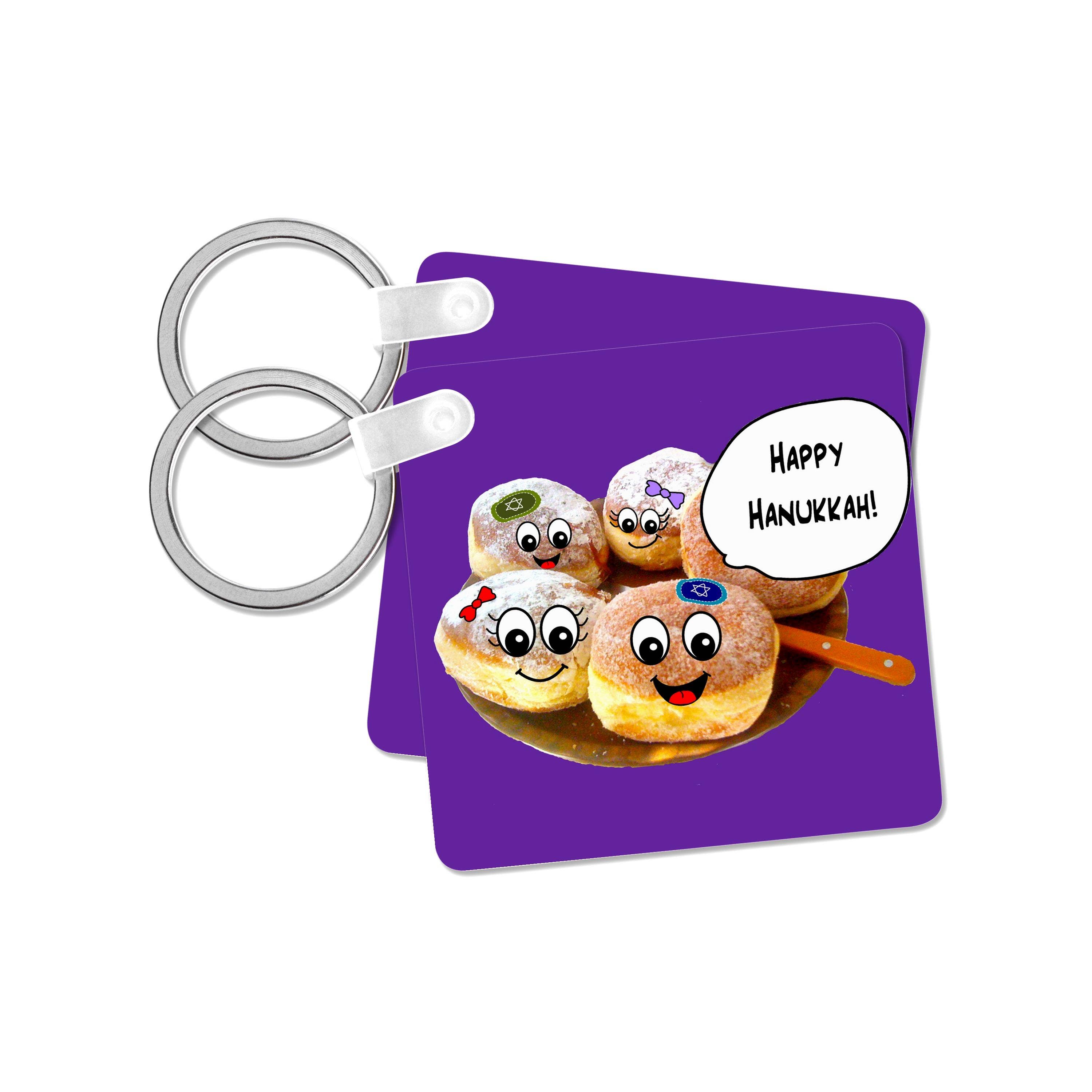 3dRose – wholesale Keychain – Unisex – 3dRose, Purple Cute Happy Hannukah cartoon jewish donuts - for channukah - chanukah - hanukah - doughnuts, Key Chain