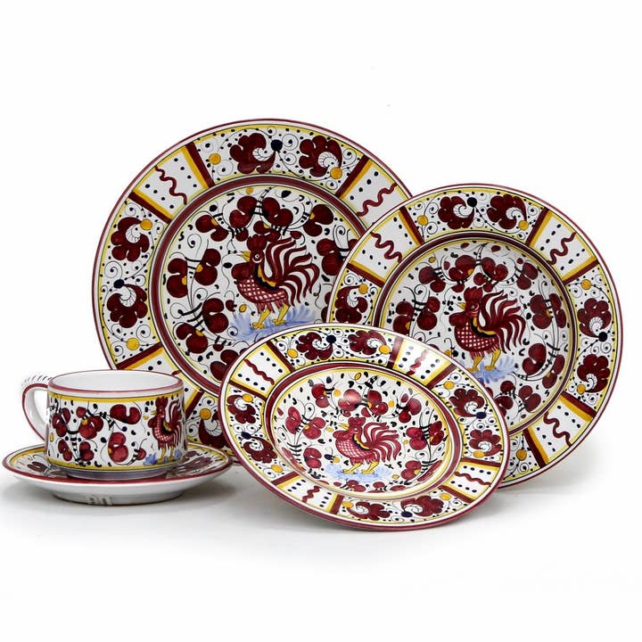 ORVIETO RED ROOSTER: 5 Pieces Place Setting for wholesale by Artistica - Deruta of Italy