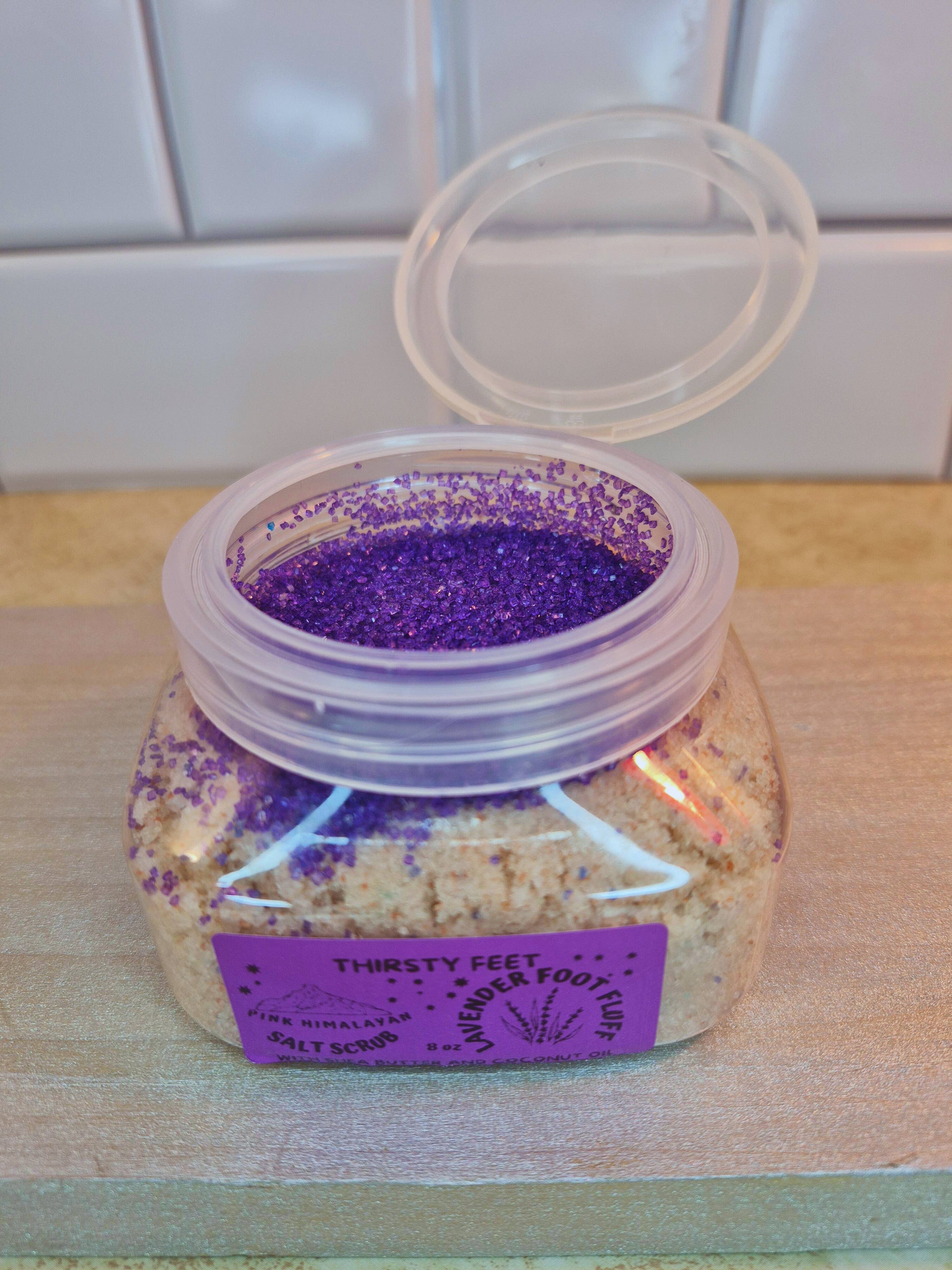 THIRSTY FEET™️ - Wholesale Foot Scrub/Polish - Lavender Salt Foot Fluff Sugar Scrub 8 oz Jar