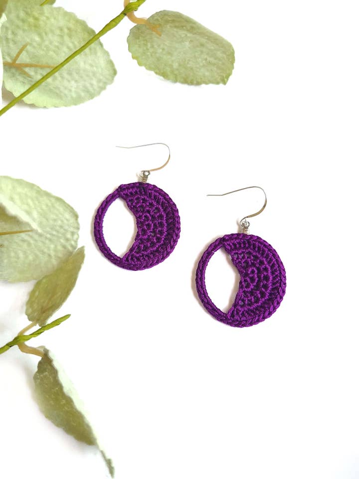 Crescent Moon Crochet Earrings for wholesale by Sysaic Knotz