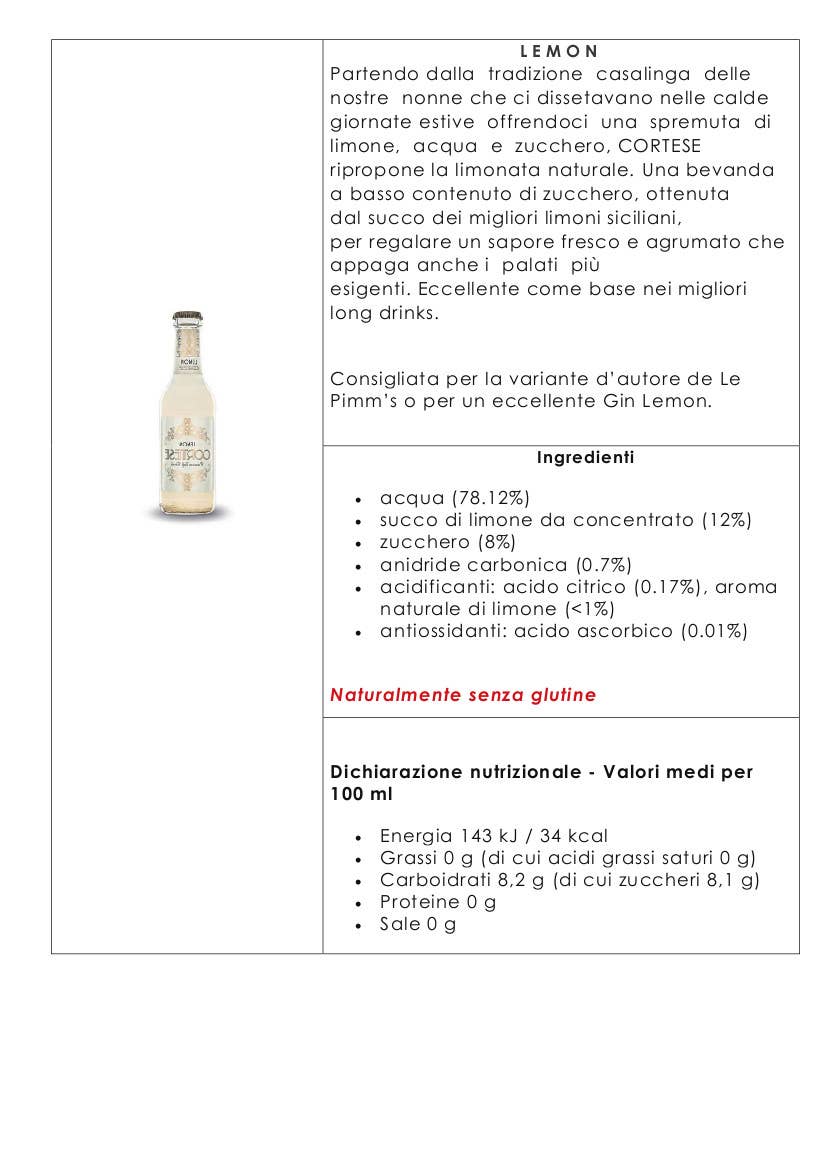 Metina SAS – Großhandel Soda/kohlensäurehaltiges Getränk – Zitrone CORTESE PREMIUM cl. 202