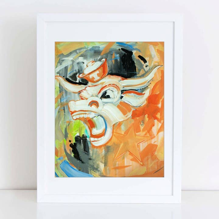 Texas Longhorns "Vintage Bevo" Hook'em | Archival-Grade Giclee Art Print for wholesale by Brandon Art Co