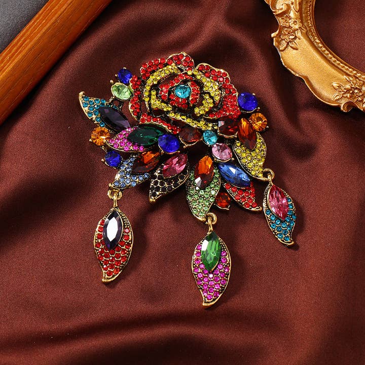 Multi Rose Rhinestone Brooch PA5205 for wholesale on Faire3