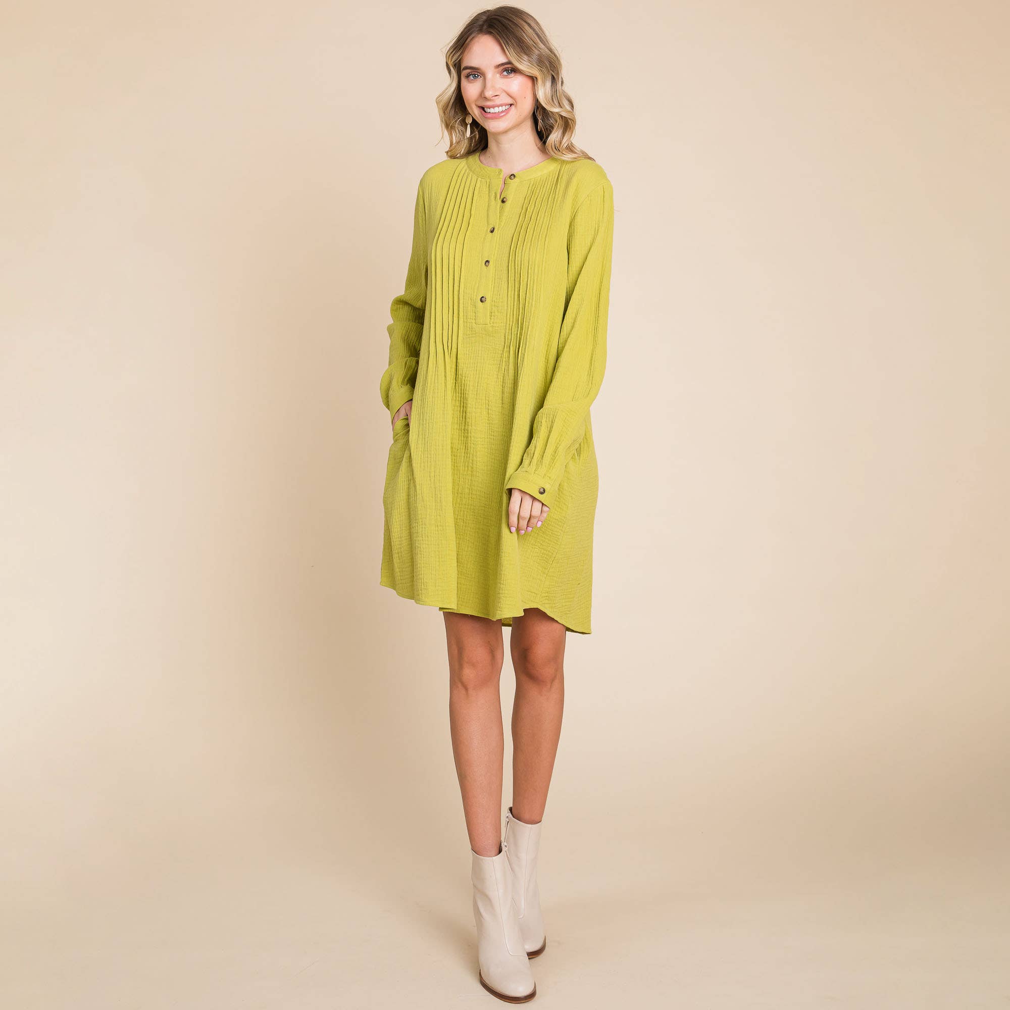 ROLYPOLY - Vente Robe – femme - Robe tunique en coton double gaze manches longues style henley16