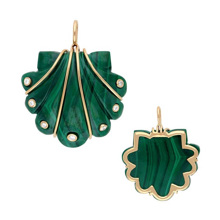 Diamond & Malachite Gold Shell Pendant 20x20.40mm for wholesale by Jewels of Mewar