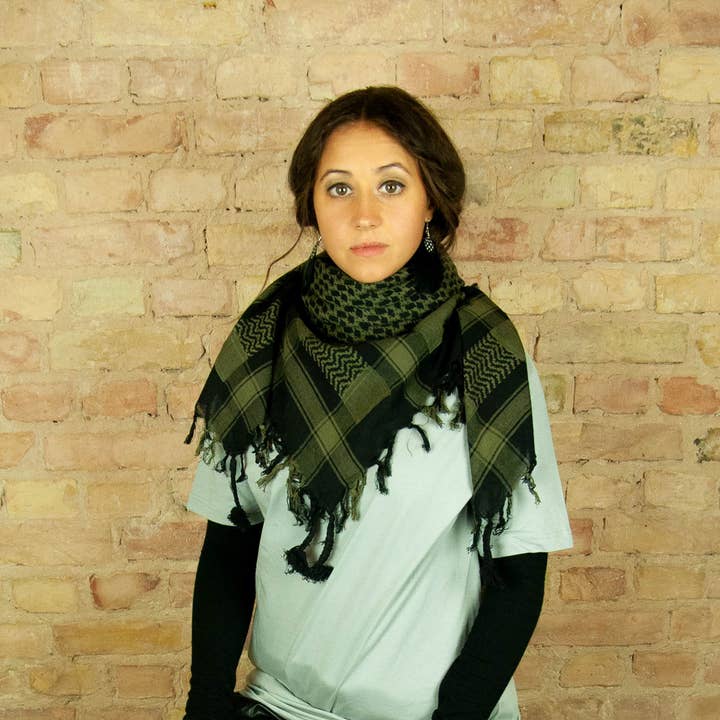 Tribal Trade GmbH – Großhandel Schal – Unisex – Palituch - Schwarz - Grün-Olivgrün - Kufiya PLO Tuch9