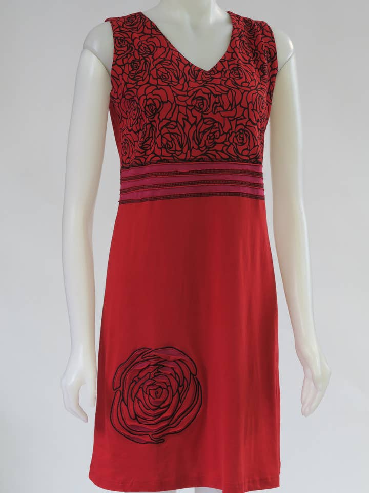 RJ-D20120-RD Rose Cut out S/L Dress for wholesale by Leopards & Roses