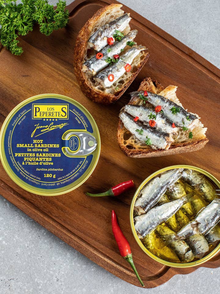 Los Peperetes Hot Small Sardines in Olive Oil for wholesale by Tinmonger