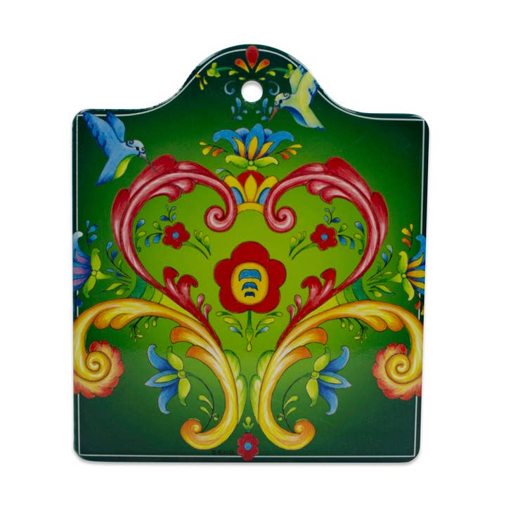 Rosemaling Green Ceramic Cheeseboard Kitchen Trivet for wholesale by European Heritage Gifts