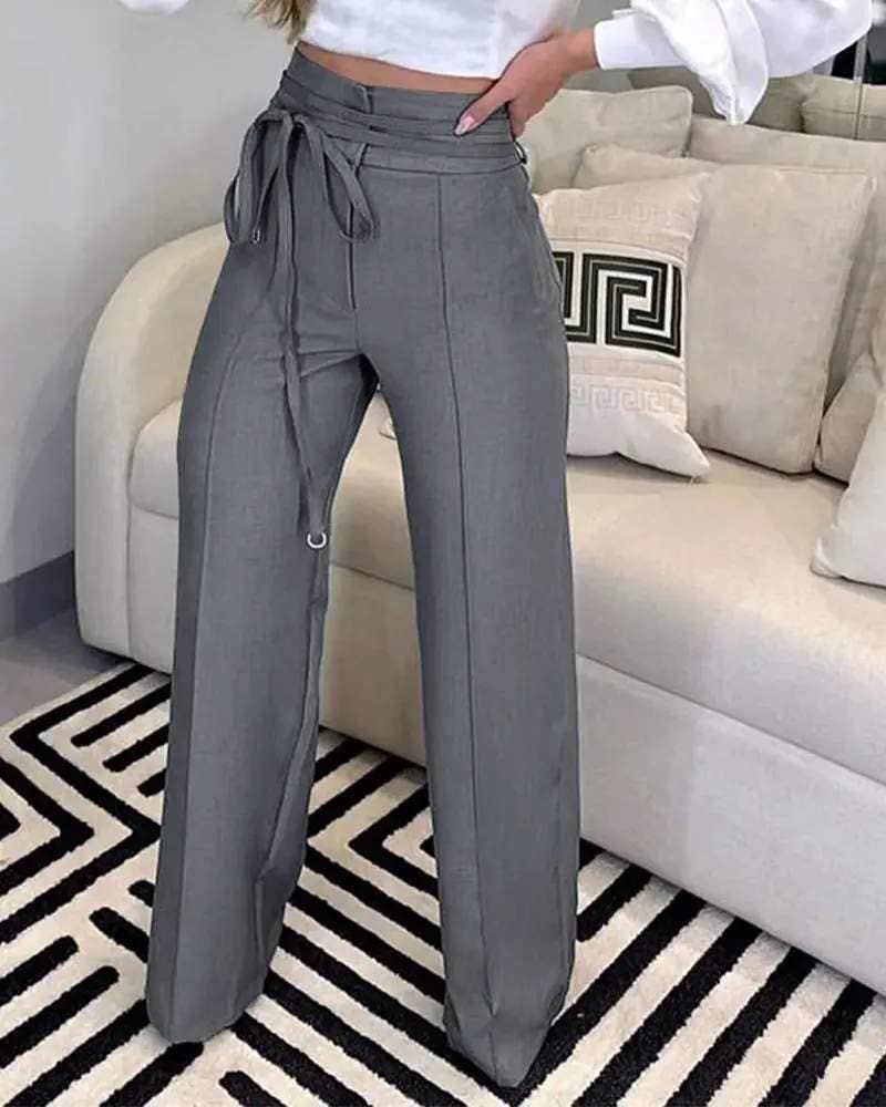 Queen Fashion - Wholesale Pants - Women's - tied detail straight leg work pants0