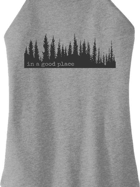 In A Good Place "Forest Skyline" Rocker Neck Tank for wholesale by MT Brand Apparel