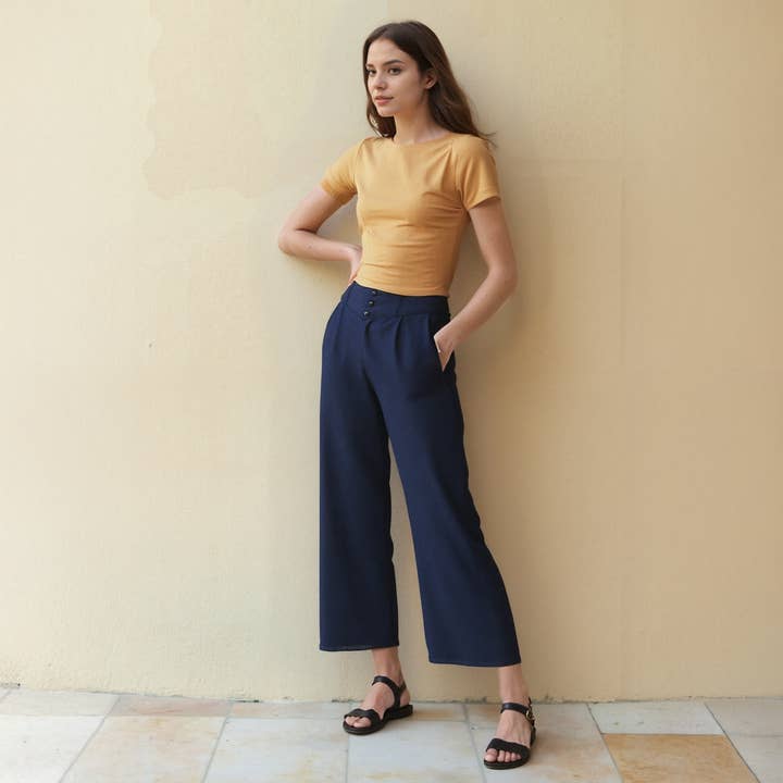 Nurode's Fringe Hem Cropped Pants in Navy for wholesale on Faire0