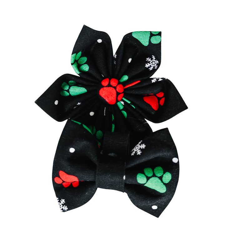 Pawprint and Snowflakes Dog Bow Tie and Collar Flower for wholesale by Charlotte's Pet