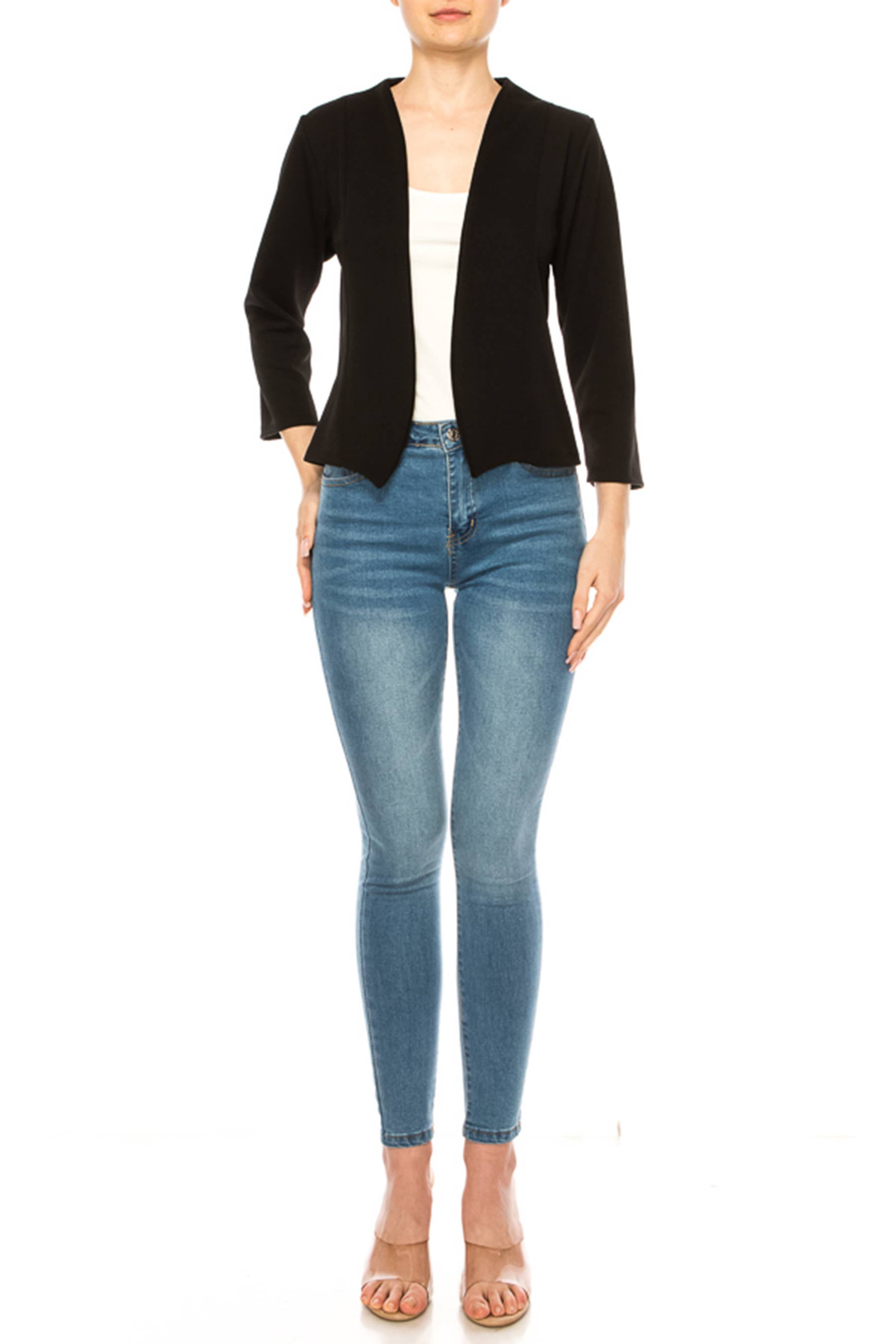 MOA COLLECTION - Wholesale Blazer - Women's - Women's Collarless Blazer 3/4 Sleeves Cardigan7