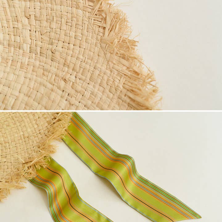 FRIDA x LOST PATTERN „Frida's Garden“ Raffiahut mit Bindeband, Grün für den Großhandel von Lost Pattern NYC