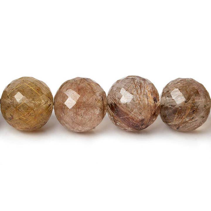 11.5-12mm Golden Rutilated Quartz Faceted Round Beads 16 inch 33 pieces for wholesale by Beads of Cambay