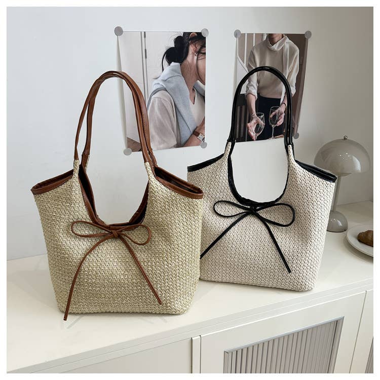 UNISHE - Wholesale Tote Bag - Women's - Vacation Straw Large Capacity Beach Bow Tote Bag ZK30319
