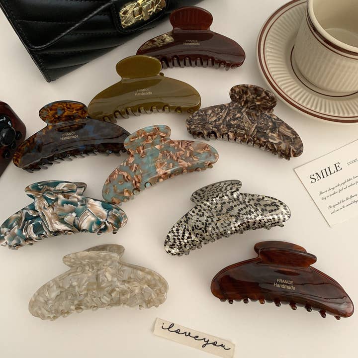 Dipped Shop - Wholesale Hair Clip - Women's - Floral Caramel Polka Dot Claw Clip DPJC4