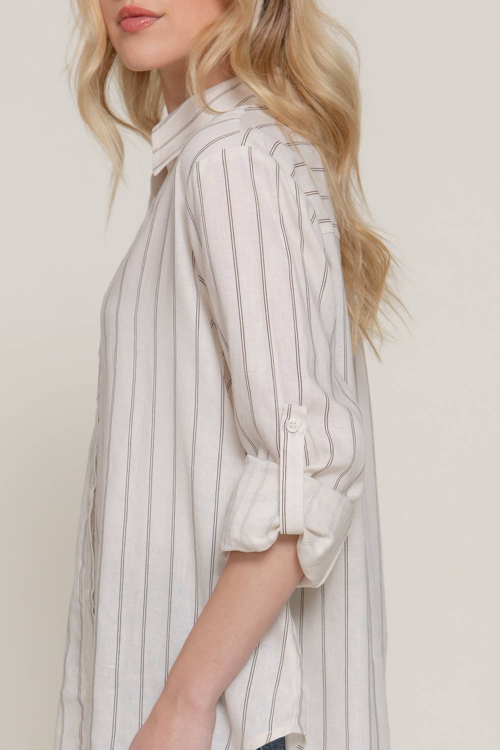 Active Basic | Active USA - Wholesale Button Down Shirt - Women's - Long Sleeve Button Down Stripe Linen Oversized Shirt19