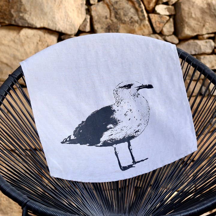 Seagull viskestykke i hvid halv-linned for engroshandel hos Frohstoff Meike Marie Buchholz