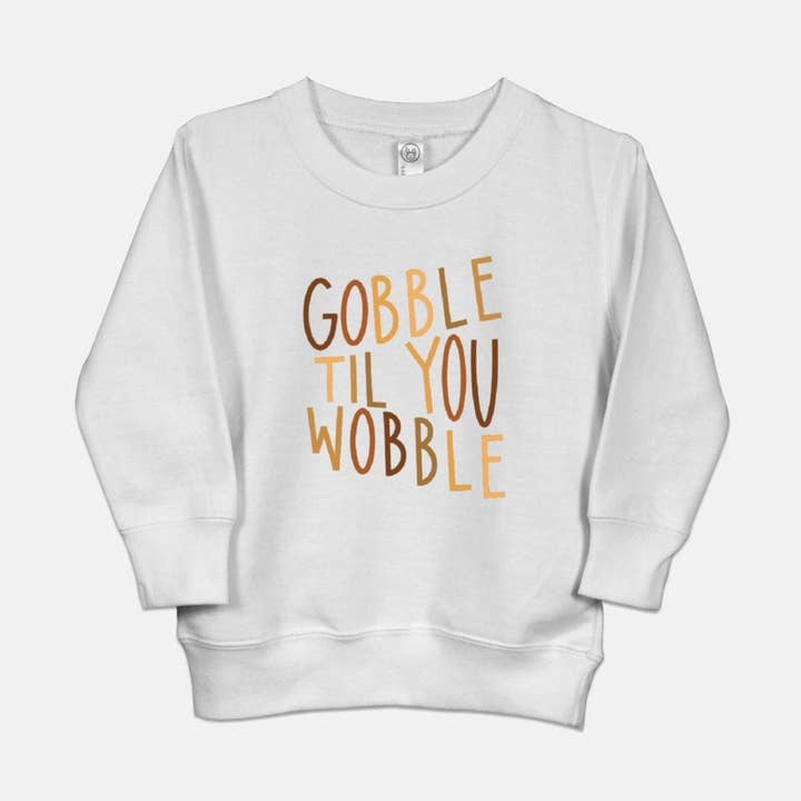 Gobble Til You Wobble Kids Thanksgiving Tee + Crewneck | Modern Kids Tee | Kids Fall T Shirt for wholesale by Fiddles & Fern