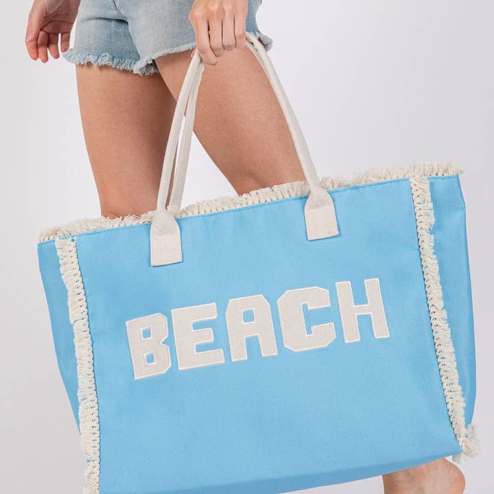 MiMi Wholesale - Wholesale Beach Bag - MB0268 Embroidered Beach Letter Fringe Tote Bag