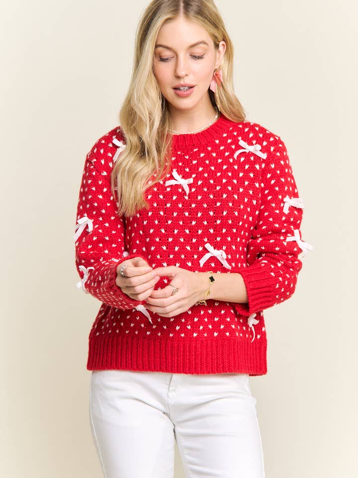 ADORA LA - Wholesale Knit Sweater - Women's - CESW4122-KNIT SWEATER WITH BOW ACCENTS2