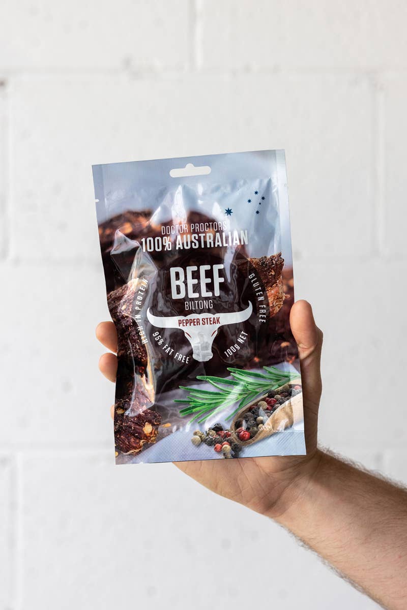Doctor Proctor's - Wholesale Jerky - Doctor Proctor's Pepper Steak Beef Biltong 100g1