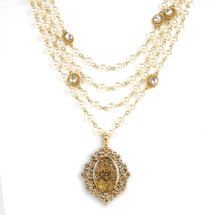 VSA Designs Inc. - Wholesale Pendant/Charm Necklace - Magdalena - 6mm Pearl Cream Luxury Medallions9