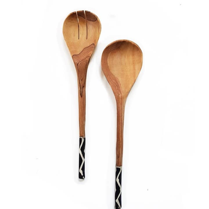 Wooden Serving Spoons, bone handle for wholesale by Gitzell FairTrade