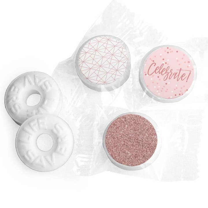 Bouées de sauvetage à la menthe poivrée autocollantes Celebration 40 carats - Celebrate Rose Gold pour la vente par Just Candy