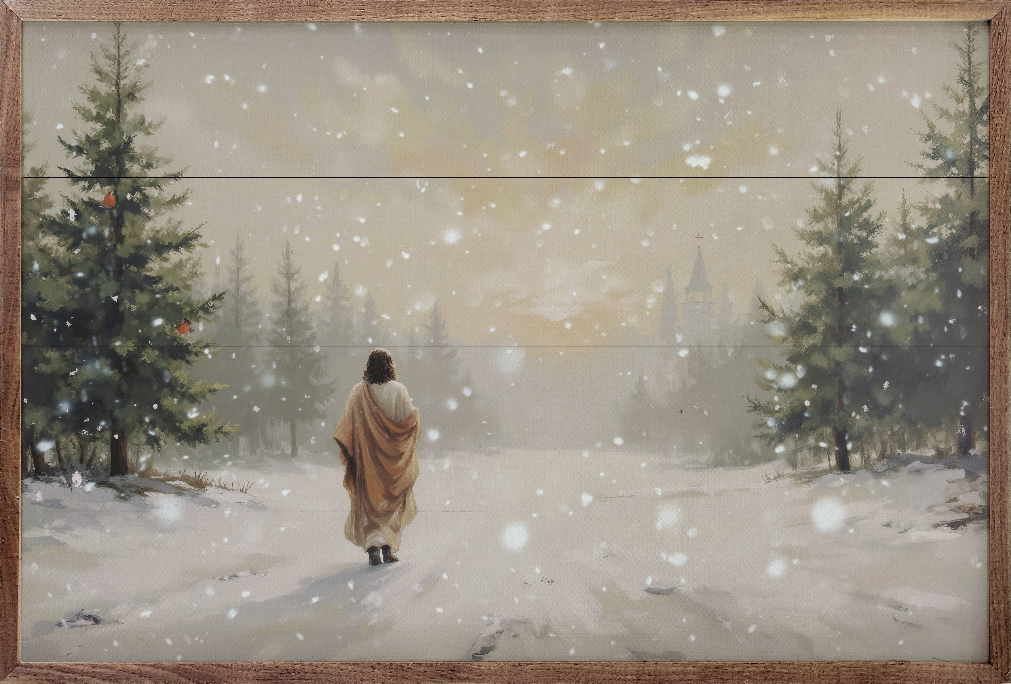 Kendrick Home - Wholesale Wood Wall Art - Jesus Walking In The Snow0