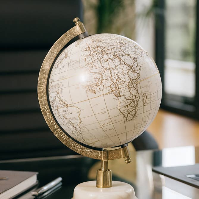 Polyresin Marble Base Globe Sculpture - White, 10 in. for wholesale by Sagebrook Home