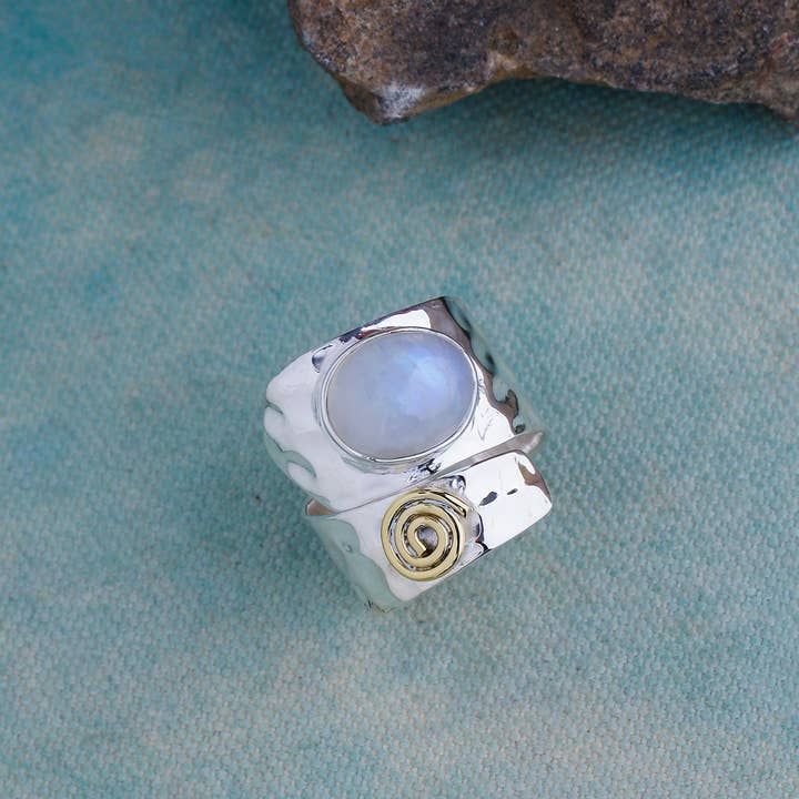 Tiramisu – Engroshandel Statementring – 925 Sterling Sølv Regnbue Månesten Justerbar Ring