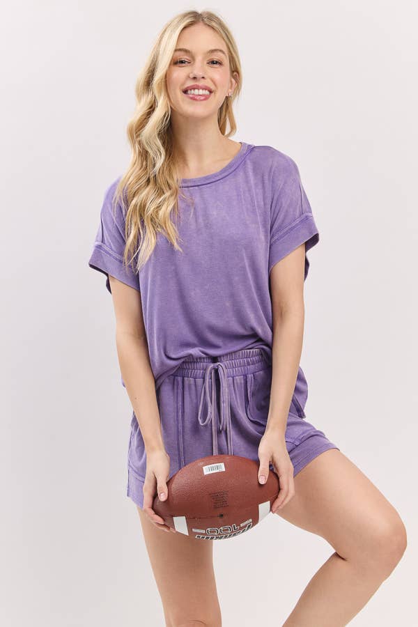 Sewn and Seen - Wholesale Lounge Set - Women's - MINERAL WASHED TOP AND SHORTS RIB SET 5