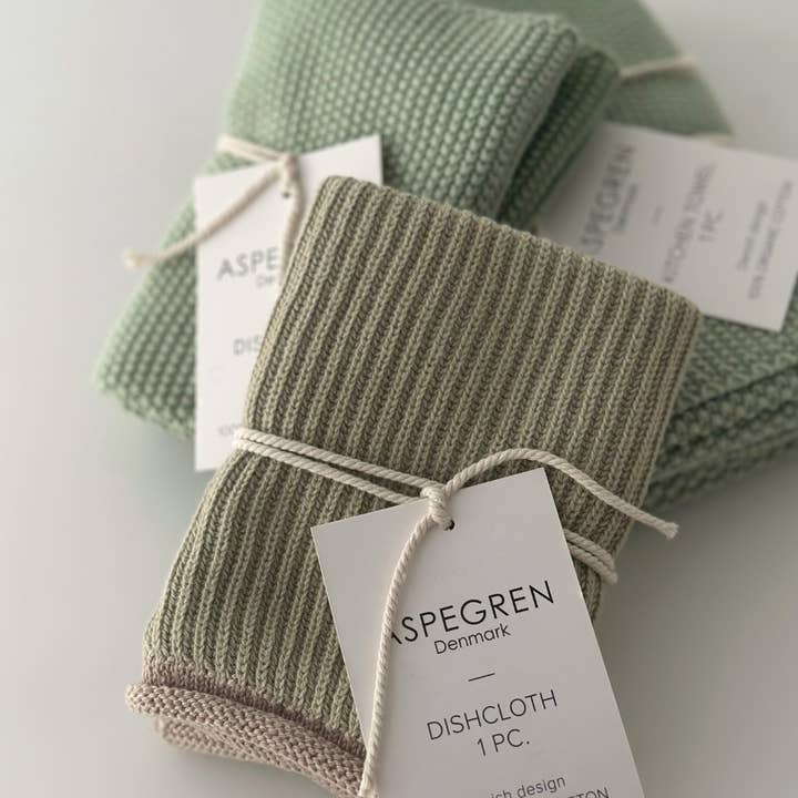 Aspegren Denmark - Vente Torchon - Torchon - 100% Coton Bio - Tricoté - Vague - Aloe