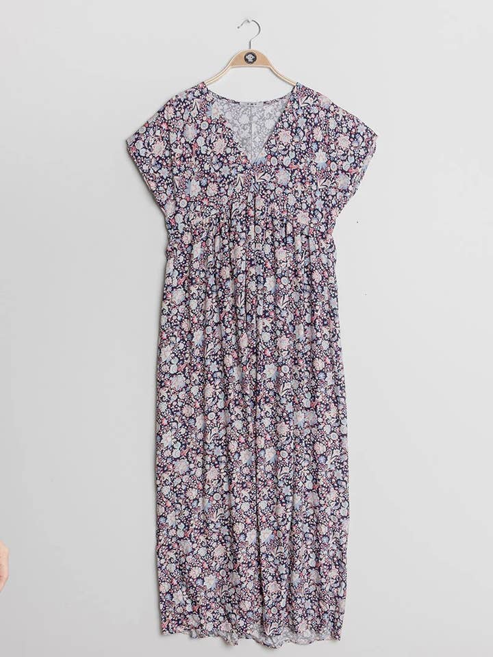 Mimi & Gogo - Wholesale Dress - Women's - Long dress with floral pattern and pleated effect @2198LF