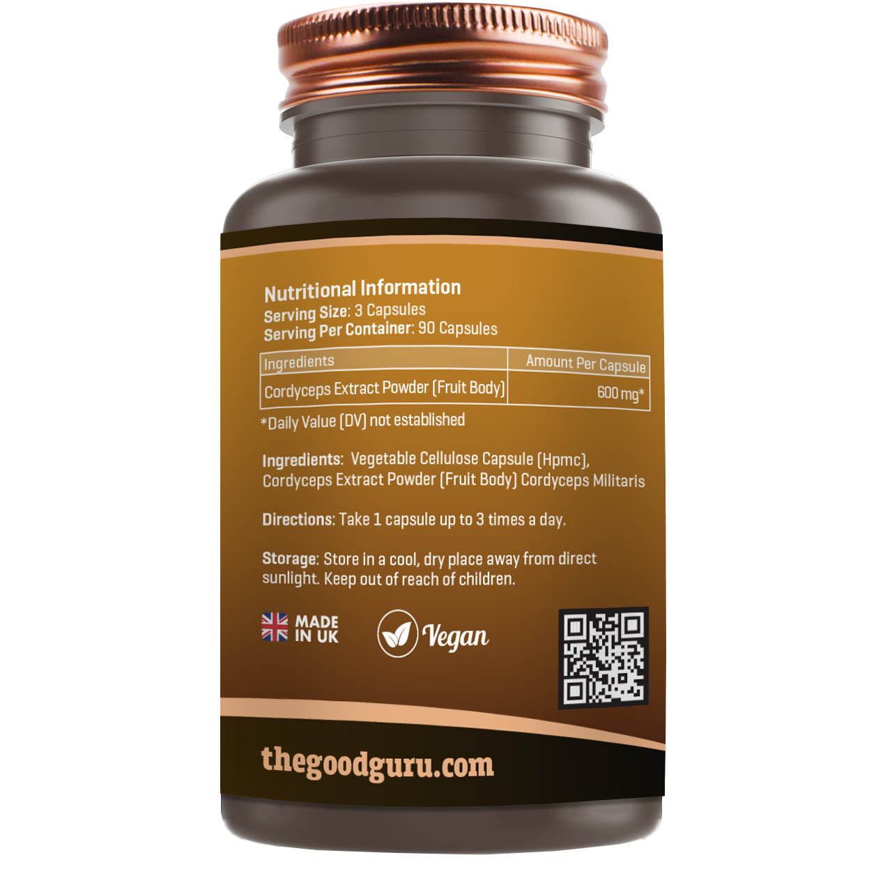 The Good Guru - Vendita all'ingrosso Vitamine/integratori orali - Estratto vegano di funghi Cordyceps (Cordyceps Militaris) 90 Ca1