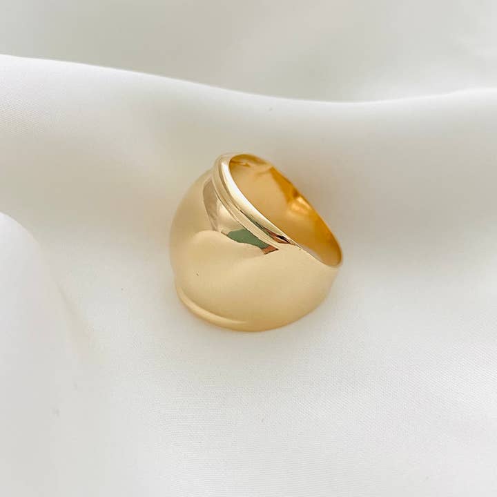 Housegoldjewelry - Vente Anneau/bague à empiler - Bague à bande épaisse, bague vintage en or, bague à cigares ronde, bague remplie d'or 18 carats, bague déclaration, bague empilable, bague large en or5