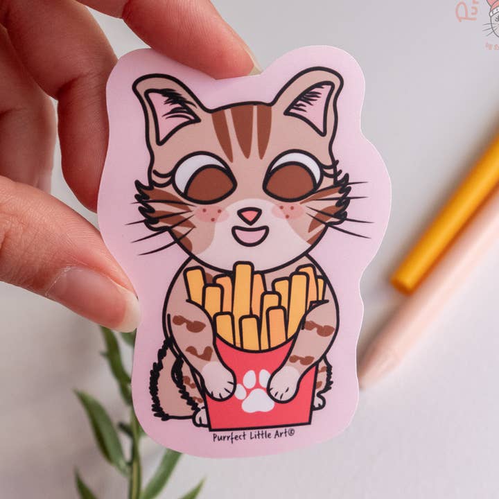 Fries Craze Sticker | Cat Lover | Foodie for wholesale by Purrfect Little Art