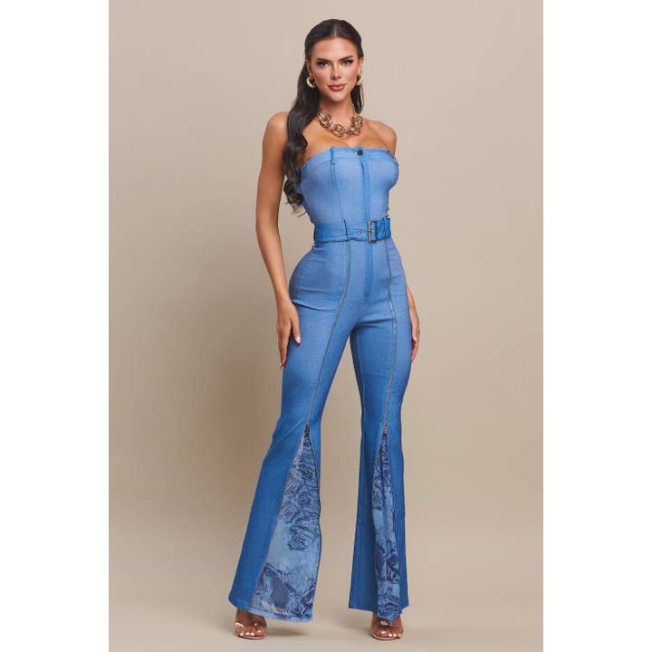 STRETCH DENIM TUBE TOP JUMPSUIT for wholesale by The Sang