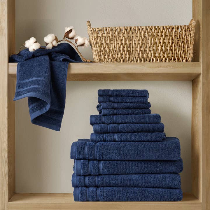 Olliix - Wholesale Towel Set - 400GSM Plush Terry Quick Dry 100% Cotton Towel Set, Indigo