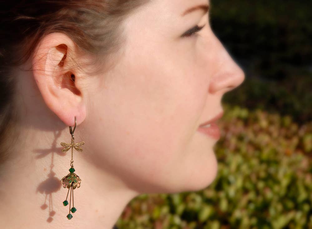NoMonet - Wholesale Dangle Earrings - Flower Fairy: Hand Painted Long Dragonfly Earrings Crystals4