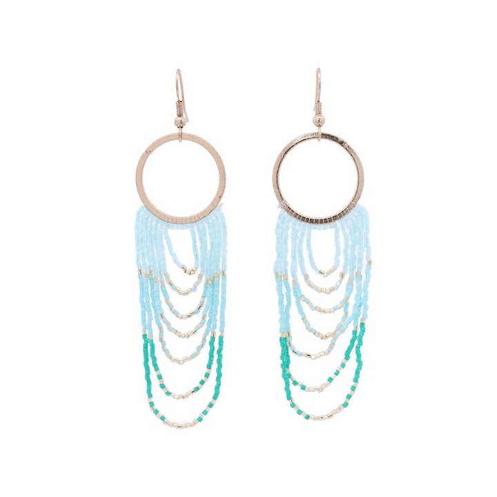 Urbanista Outlet - Wholesale Dangle Earrings - Beaded Fringe with Metal Ring Earrings