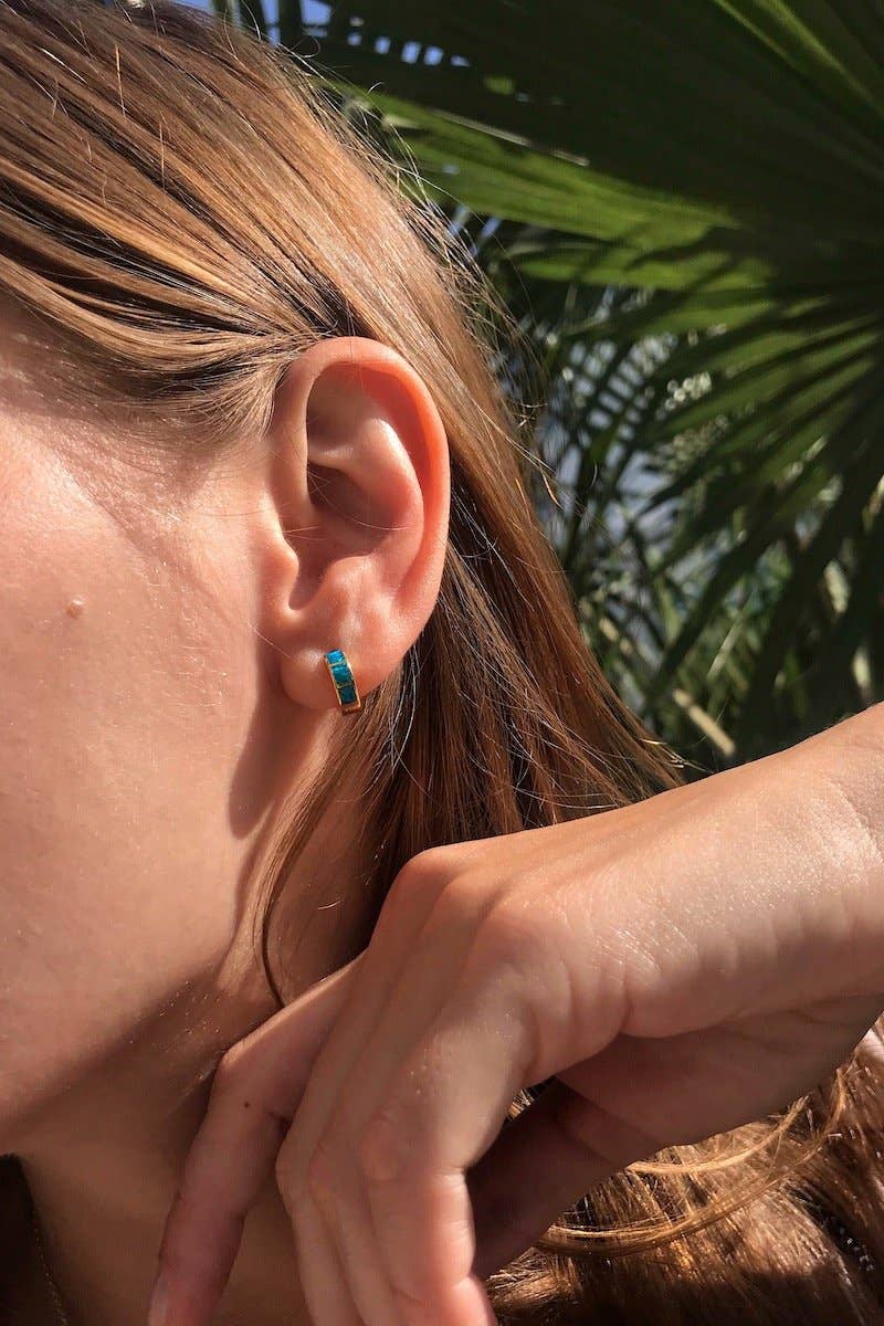 Native Gem - Wholesale Huggie Earrings - SHAY HUGGIES- BLUE OPAL1