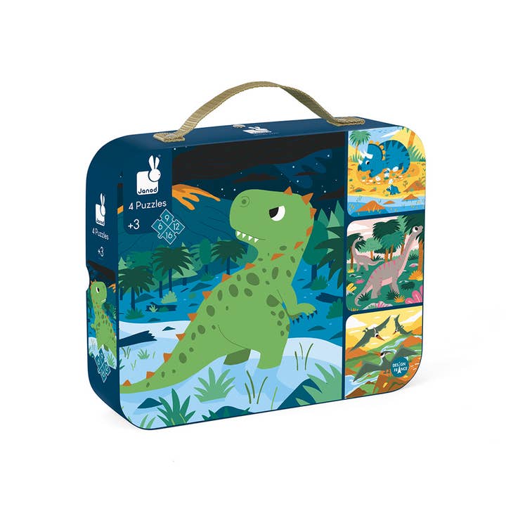 Janod - Wholesale Puzzle - Kids - 4 Progressive Jigsaw Puzzles | Dinosaurs | 6,9,12&16 Pieces