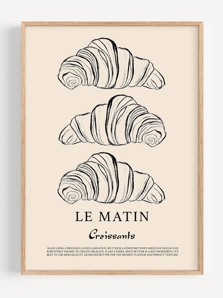 Impression d'art Croissant – Affiche murale de cuisine de boulangerie française I135-42 pour la vente par Peardrop Prints