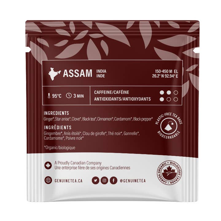 Emballé individuellement - Masala Chai biologique - 100 sachets de thé pour la vente par Genuine Tea